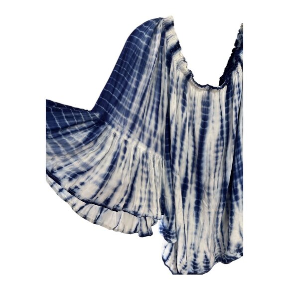 Cassee’s Women’s Blue White Tie-Dye Peasant Blouse Size 2X – Rayon Boho Off-Shou - Picture 2 of 6